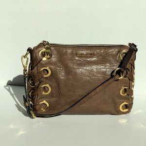 MIU MIU BROWN LEATHER MINI PURSE GOLD GROMMETS